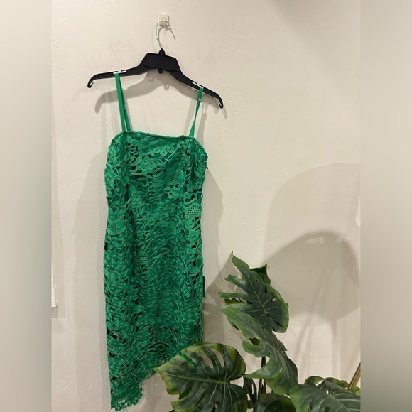 Adelyn Rae Green Monica Open-Stitch Lace Asymmetric Hem Dress Green NWT - Picture 12 of 15